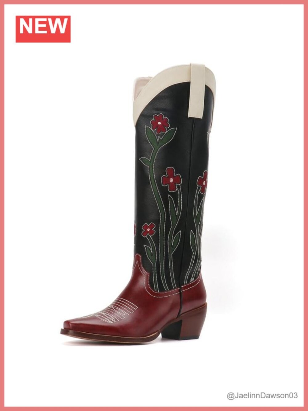 Women's Floral Embroidered Cowgirl Knee High Western Boots Faux Leather